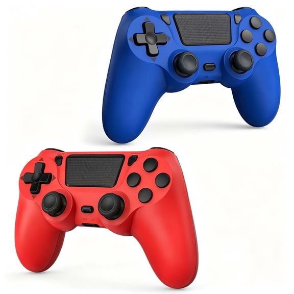 2 Pack Gaming Controller for P4/Slim/Pro & PC, Wireless Controller with Dual Vibration & 6-Asix Gyro Motion Control - Red & Blue