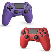 2 Pack Gaming Controller for P4/Slim/Pro & PC, Wireless Controller with Dual Vibration & 6-Asix Gyro Motion Control - Red & Purple