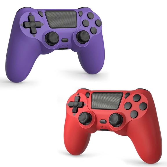 2 Pack Gaming Controller for P-4/Slim/Pro & PC, Wireless Controller with Dual Vibration & 6-Asix Gyro Motion Control - Red & Purple