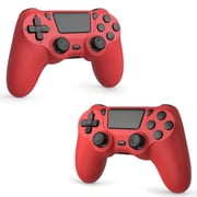 2 Pack Gaming Controller for P4/Slim/Pro & PC, Wireless Controller with Dual Vibration & 6-Asix Gyro Motion Control - Red