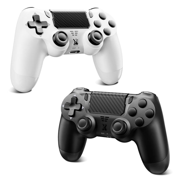 2 Pack Gaming Controller for P-4/Slim/Pro & PC, Wireless Controller with Dual Vibration & 6-Asix Gyro Motion Control - White & Black