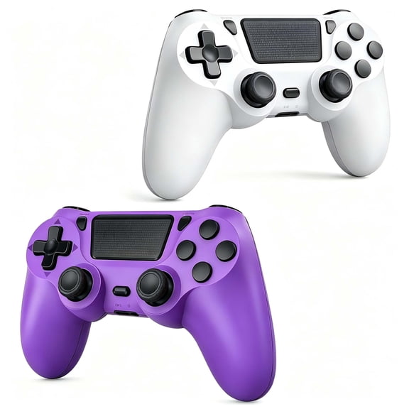 2 Pack Gaming Controller for P4/Slim/Pro & PC, Wireless Controller with Dual Vibration & 6-Asix Gyro Motion Control - White & Purple