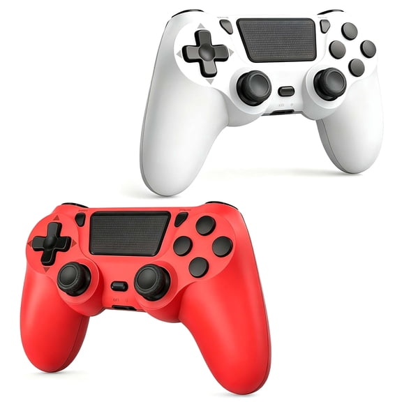2 Pack Gaming Controller for P-4/Slim/Pro & PC, Wireless Controller with Dual Vibration & 6-Asix Gyro Motion Control - White & Red