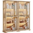 thumbnail image 1 of 2 Pack Gaming Glass Display Shelf for Collectibles, Lighted Display Cabinet with 4 Shelves, Display Case for Figures, Game Setup& Curio, Natural Oak, 1 of 9