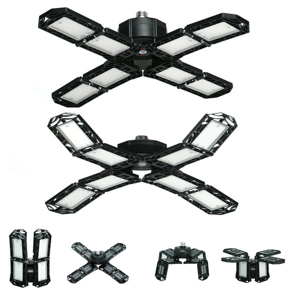 "2 Pack Garage Light ,150W Deformable LED Garage Light ,8 Adjustable Panels Commercial Bay Lighting,E26/E27 Base Shop Lights ,Garage Light Bulb, LED Lights for Garage Organization, Basement,Warehouse"