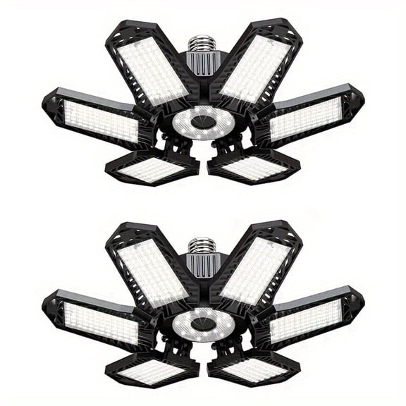 2 Pack Garage Light for E26/E27 base, Upgraded 100W 10000LM LED Shop Light 6500K Natural Lights w/ 6 Deformable Panels for Garage, Warehouse, Barn, Basement