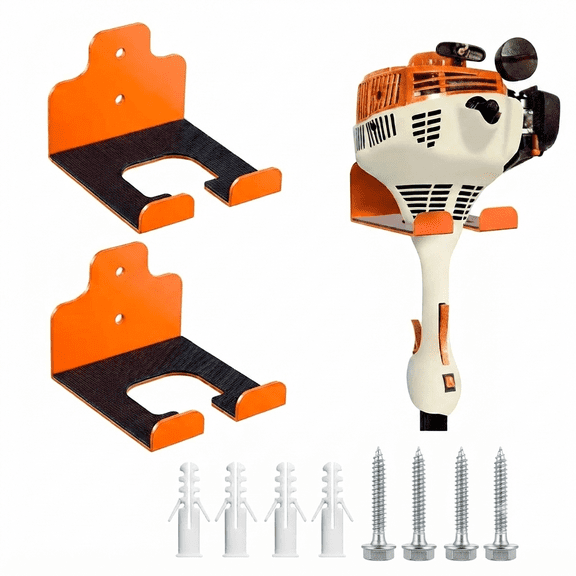 2-Pack Garage Organizer Trimmer Rack with Rubber Pad, Wall Mounted Hangers for Grass Trimmer, Hedge Trimmer & Garden Tools(Orange)