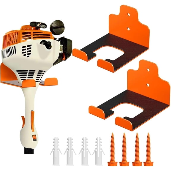 2-Pack Garage Organizer Trimmer Rack with  Rubber Pad, Wall Mounted Hangers for Grass Trimmer, Hedge Trimmer & Garden Tools(Orange)