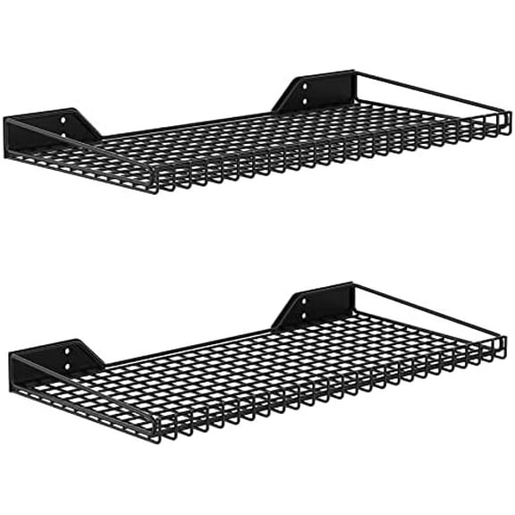 2 Pack Garage Wall Shelf, 23.5" x 12" Wall Mounted Storage Shelves for Garage, Closet, Laundry Room, Heavy Duty Wall Shelving, Holds Up to 65 Lbs(Black)