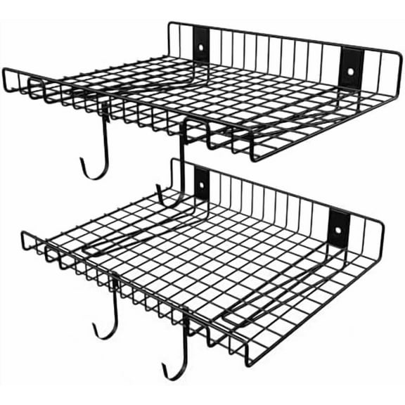 2 Pack Garage Wall Shelf, Wall Mounted Storage Shelves, Heavy Duty Metal Shelves for Room Wall, Loads 130 LBS Floating Shelves Mesh Storage Rack for Garage,
