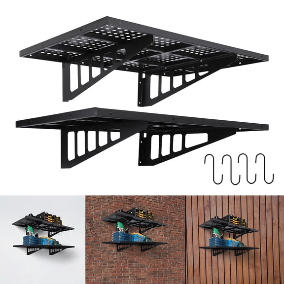 2-Pack Garage Wall Shelving, Garage Storage Wall Garage Shelves for Wall Storage, Heavy Duty Garage Storage Rack Wall Mounted Floating Shelves, 560lbs Load Capacity
