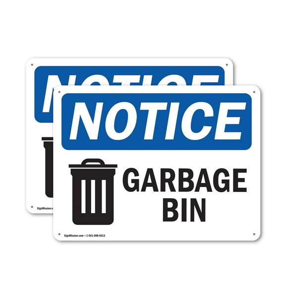 (2 Pack) Garbage Can OSHA Notice Sign 18 Inch X 12 Inch Plastic Sign, Weather Resistant, UV Protected for Workplace, Business, and Construction Site, Made in the USA