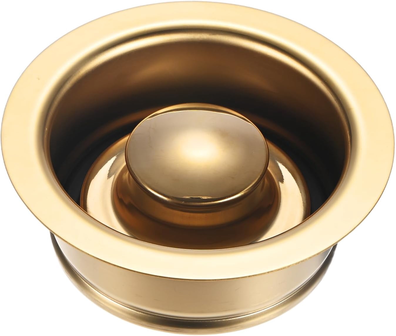 2-Pack Garbage Disposal Sink Flange - Kitchen Sink Replacement Parts, Universal Fit for 3-1/2 Inch Standard Drain Hole, Solid Metal with PVD Gold Finish, Includes Rubber Stoppers  P