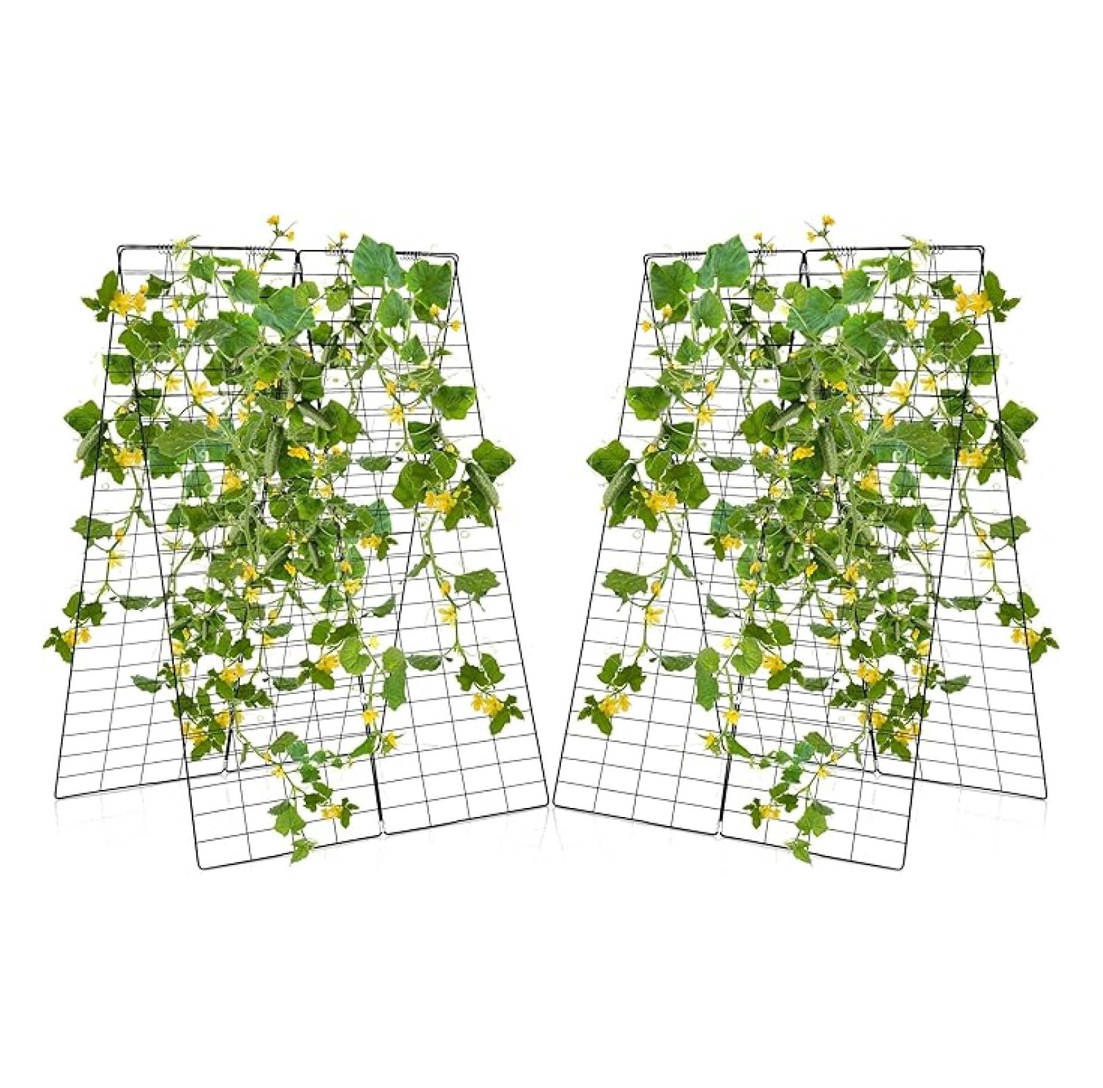 2-Pack Garden Cucumber Trellis, 46 x 34 inch Plant Support with Tie, Spiral Connectors, Cable Ties, Ground Stakes and Clips, Outdoor Garden Trellis for Climbing Plants