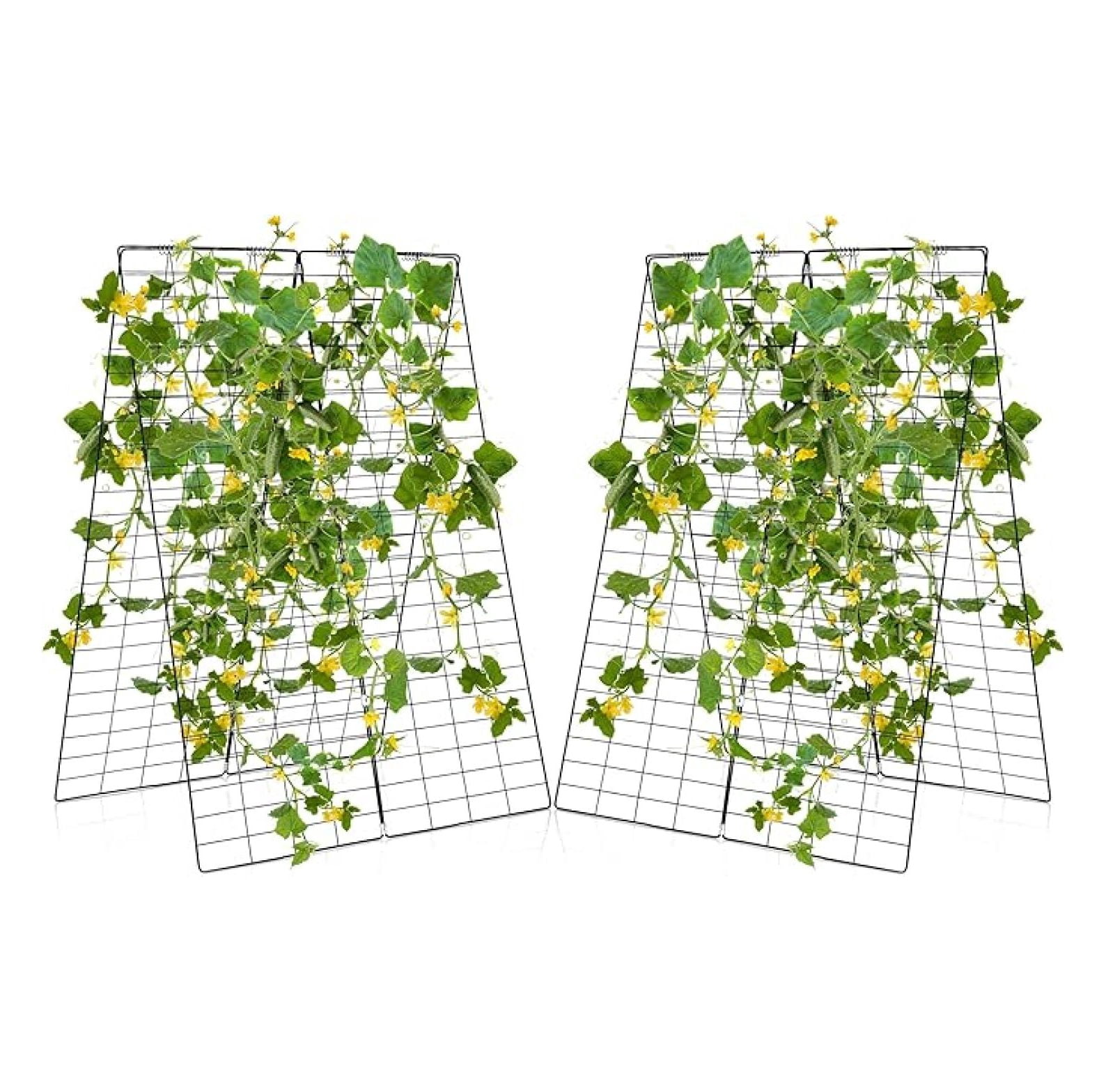 2-Pack Garden Cucumber Trellis, 46 x 34 inch Plant Support with Tie, Spiral Connectors, Cable Ties, Ground Stakes and Clips, Outdoor Garden Trellis for Climbing Plants
