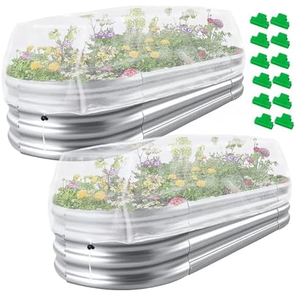 2 Pack Garden Netting for Raised Beds, 4x2FT Raised Bed Plant Covers for Garden Protection, Fine Mesh Bird Netting Pest Barrier Screen with Drawstring and Clips for Protecting Vegetables Fruits Crops