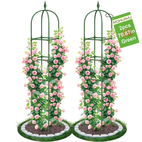 2 Pack Garden Obelisk Trellis for Climbing Plants, 70.87" Metal Rustproof Plant Support Rose Trellis, Tower Potted Cages for Flowers Fruits Vegetable Vines Indoor & Outdoor, Green(4 Tiers)