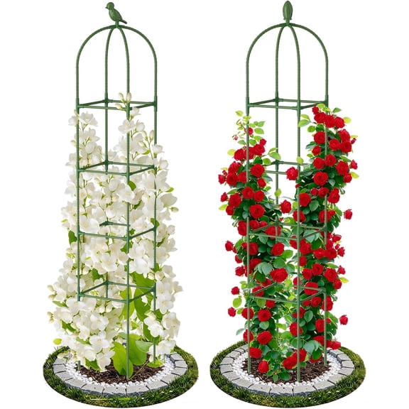 2 Pack Garden Obelisk Trellis for Climbing Plants, 71" Rustproof Metal Tower Plant Support Cages, Rose Trellis for Tomato Potted Flowers Vegetables Vines, Indoor Outdoor Garden Patio