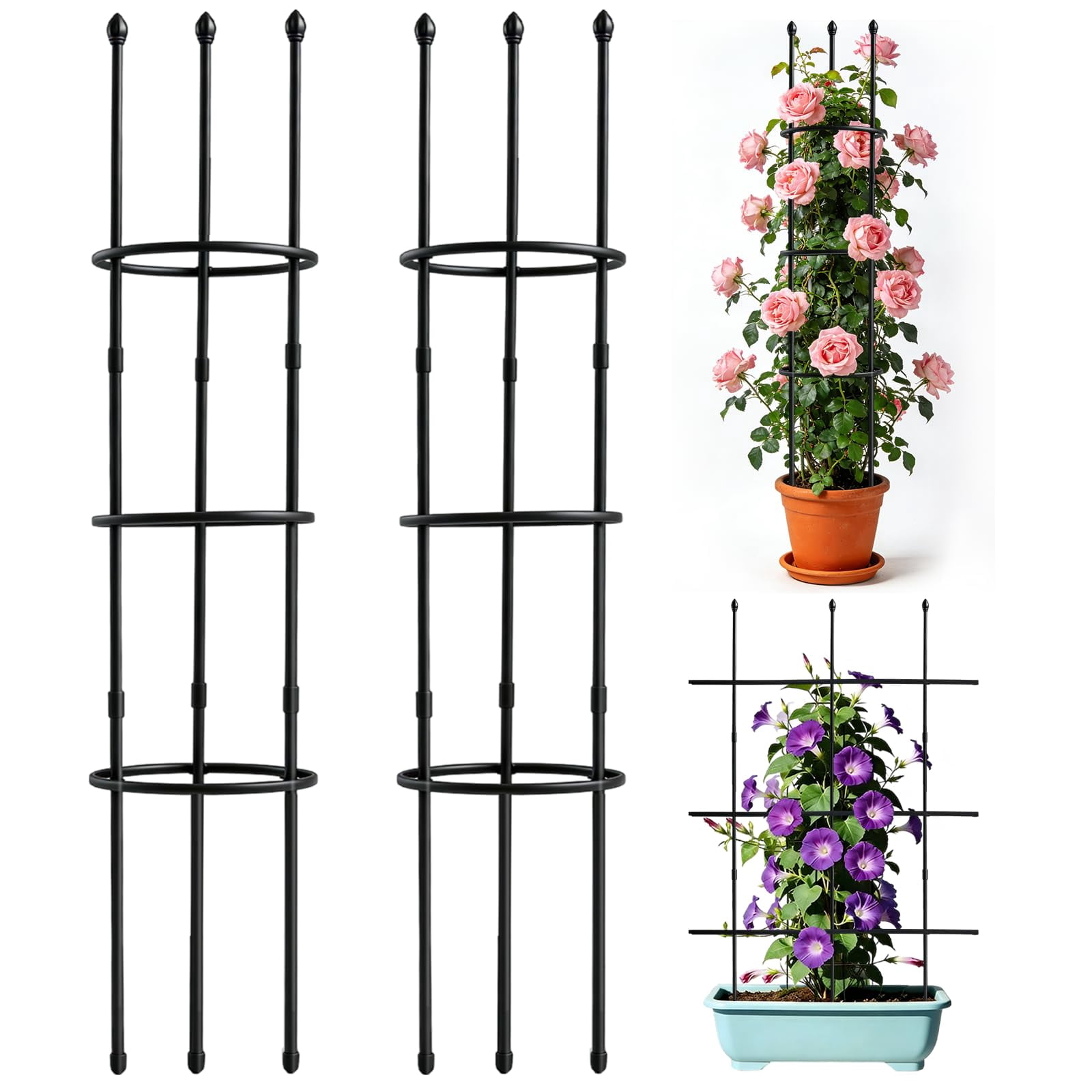 2 Pack Garden Trellis  47" For Potted Plants Tomato Cages Plant & Supports Vines Crop Climbing Indoor Outdoor Flower Vegetable Pots