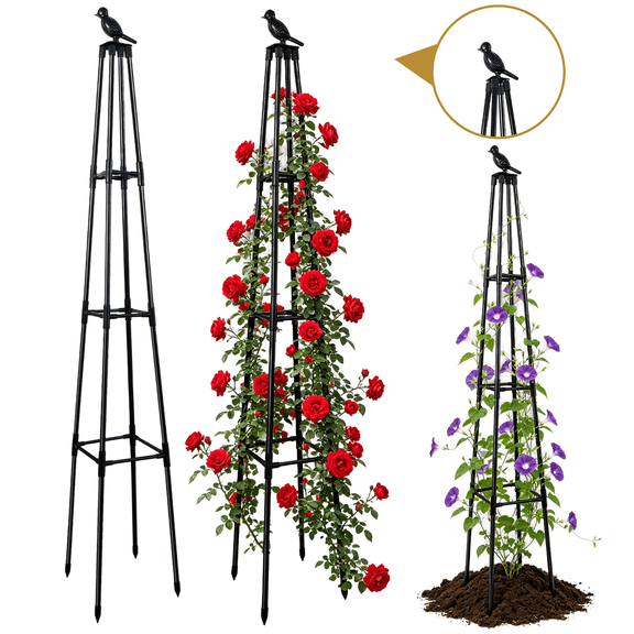2 Pack Garden Trellis for Climbing Plants Outdoor,63inch Tall Rustproof Metal Obelisk Trellis Support for Potted Vines Vegetable Plants Indoor Outdoor, Lightweight