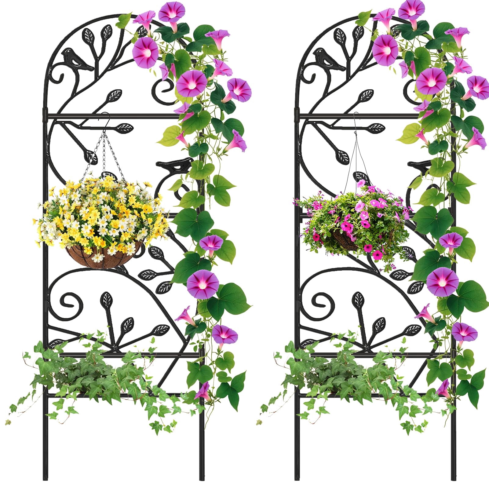 2 Pack Garden Trellis for Climbing Plants Outdoor Metal Trellis 46 x 15 Inch Decorative Support for Roses Vines Flowers Patio Grape Cucumber Clematis