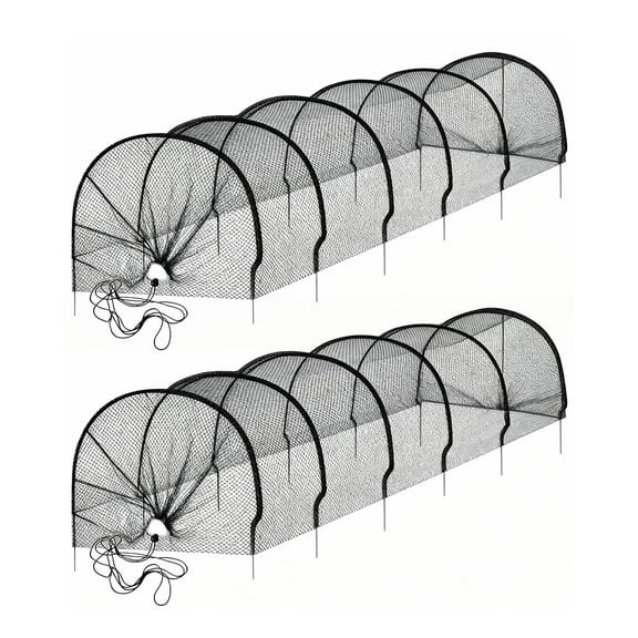 2-Pack Garden Tunnel Shade Net Cover, 10 ft Portable Greenhouse with Quick-Release Tech - Sun & Heat Protection for Vegetables & Plants, Includes Hoops & Stakes (Black Net)