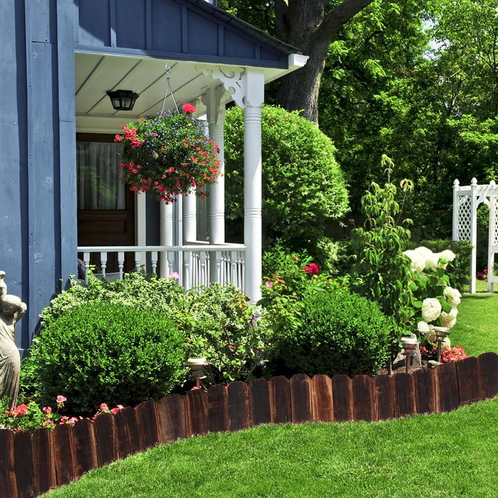 2 Pack Garden Wooden Fence Anti-Corrosive Outdoor Landscape Edging Flexible Decorative Border with Gloves