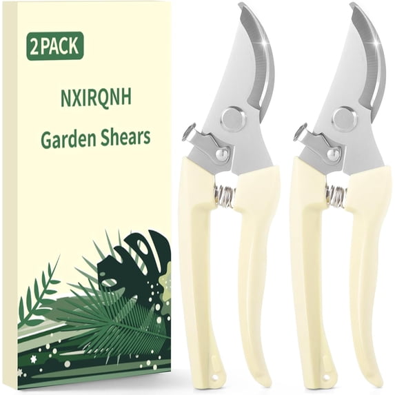2 Pack Gardening Pruning She, Sharp Bypass Blade Garden She, Stainless Steel Garden Scissors with Comfortable Grip, Hand Pruners for Trimming Branches, Flowers, Plants, Fruit Trees & Vegetables