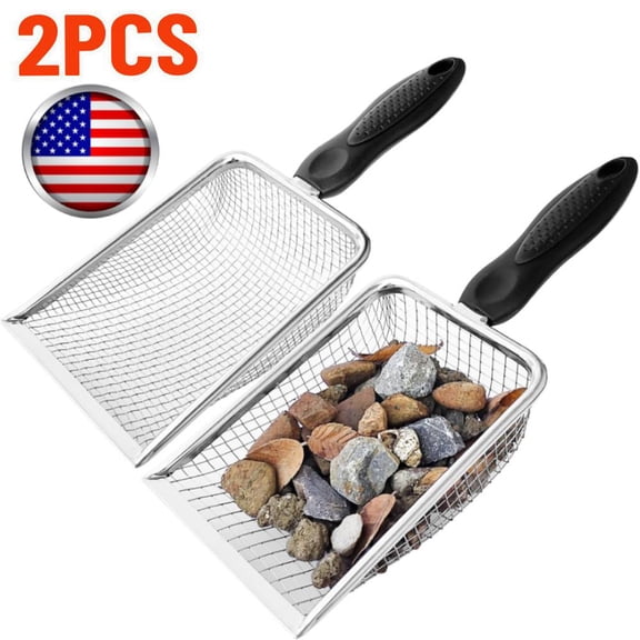 2 Pack Gardening Soil Sifter, 3.8 mm & 5 mm Mesh Stainless Steel Compost Sieves with Handle Portable Scoop Shovels for Soil, Rocks, Sand, Dirt