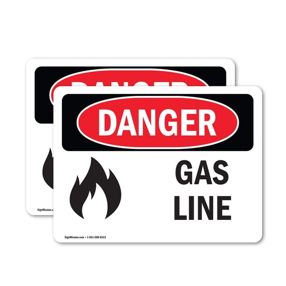 (2 Pack) Gas Line OSHA Danger Sign 7 Inch X 5 Inch Vinyl Label Decal Sticker Weather Resistant, UV Protected for Workplace, Business, and Construction Site, Made in the USA