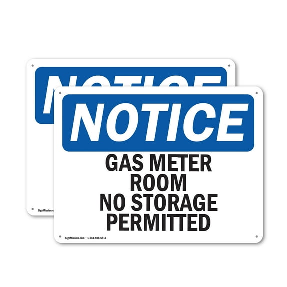 (2 Pack) Gas Meter Room No Storage Permitted OSHA Notice Sign 10 Inch X 7 Inch Plastic Sign, Weather Resistant, UV Protected for Workplace, Business, and Construction Site, Made in the