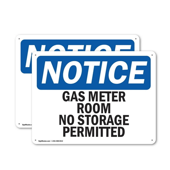(2 Pack) Gas Meter Room No Storage Permitted OSHA Notice Sign 14 Inch X 10 Inch Indoor / Outdoor Rust-Free Aluminum Metal Signs for Workplace, Workshop, and Construction Site, Made in