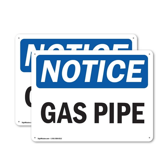 (2 Pack) Gas Pipe OSHA Notice Sign 18 Inch X 12 Inch Indoor / Outdoor Rust-Free Aluminum Metal Signs for Workplace, Workshop, and Construction Site, Made in the USA
