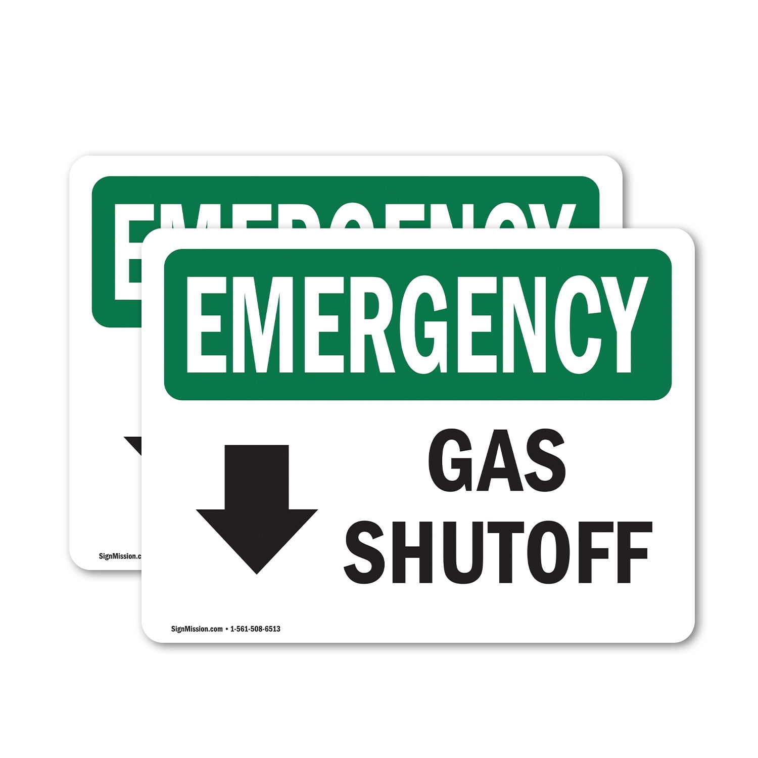 (2 Pack) Gas Shutoff [Down Arrow] With Symbol OSHA Emergency Sign ...