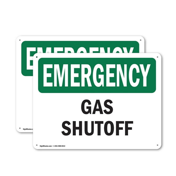 (2 Pack) Gas Shutoff OSHA Emergency Sign 18 Inch X 12 Inch Plastic Sign, Weather Resistant, UV Protected for Workplace, Business, and Construction Site, Made in the USA