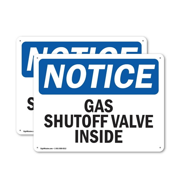 (2 Pack) Gas Shutoff Valve Inside OSHA Notice Sign 24 Inch X 18 Inch Plastic Sign, Weather Resistant, UV Protected for Workplace, Business, and Construction Site, Made in the USA