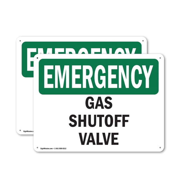 (2 Pack) Gas Shutoff Valve OSHA Emergency Sign 10 Inch X 7 Inch Indoor / Outdoor Rust-Free Aluminum Metal Signs for Workplace, Workshop, and Construction Site, Made in the USA