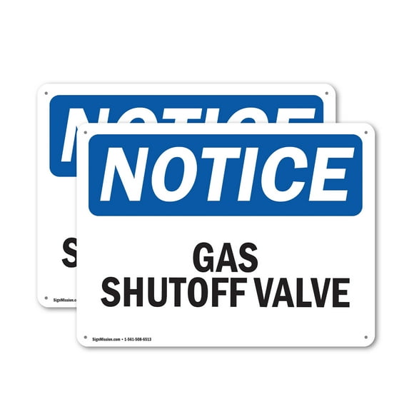 (2 Pack) Gas Shutoff Valve OSHA Notice Sign 24 Inch X 18 Inch Indoor / Outdoor Rust-Free Aluminum Metal Signs for Workplace, Workshop, and Construction Site, Made in the USA
