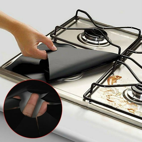 2-Pack Gas Stove Protector Black Eguiwyn 2Pcs Universal Stove Burner Covers Protector Sheets Oven Liner Reusable Bk