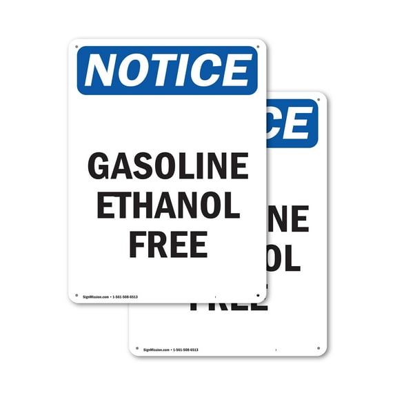 (2 Pack) Gasoline Ethanol Free OSHA Notice Sign 10 Inch X 14 Inch Plastic Sign, Weather Resistant, UV Protected for Workplace, Business, and Construction Site, Made in the USA