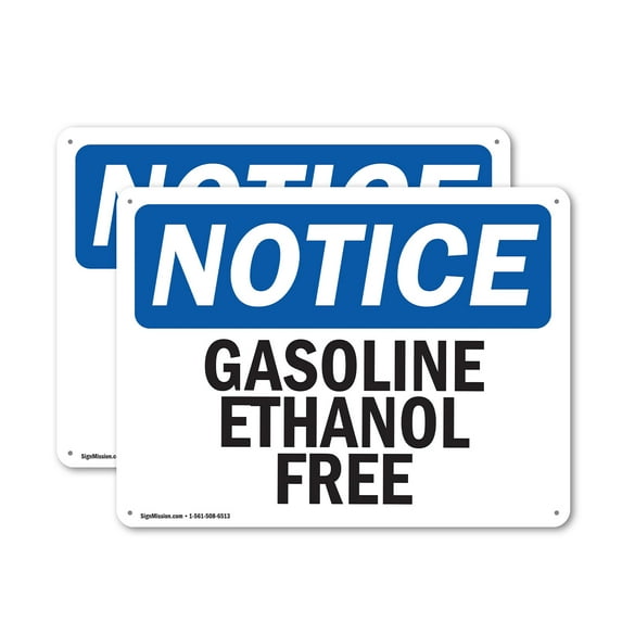 (2 Pack) Gasoline Ethanol Free OSHA Notice Sign 14 Inch X 10 Inch Plastic Sign, Weather Resistant, UV Protected for Workplace, Business, and Construction Site, Made in the USA