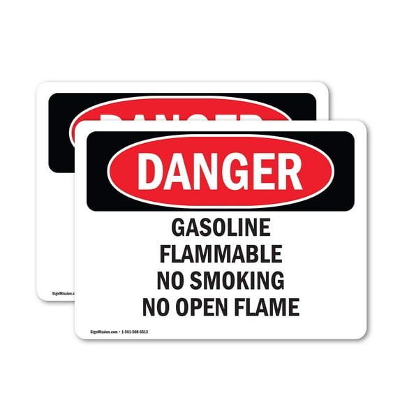 (2 Pack) Gasoline Flammable No Smoking No Open Flame OSHA Danger Sign