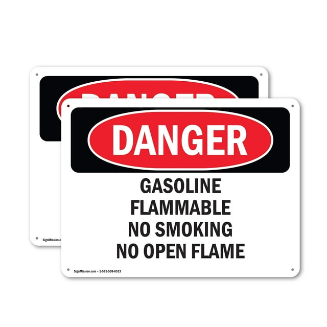 (2 Pack) Gasoline Flammable No Smoking No Open Flame OSHA Danger Sign 18 Inch X 12 Inch Plastic Sign, Weather Resistant, UV Protected for Workplace, Business, and Construction Site,