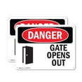 thumbnail image 1 of (2 Pack) Gate Opens Out OSHA Danger Sign 14 Inch X 10 Inch Indoor / Outdoor Rust-Free Aluminum Metal Signs for Workplace, Workshop, and Construction Site, Made in the USA, 1 of 8