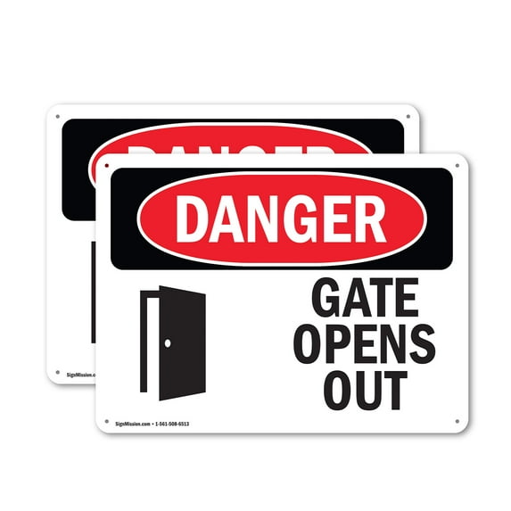 (2 Pack) Gate Opens Out OSHA Danger Sign 24 Inch X 18 Inch Indoor / Outdoor Rust-Free Aluminum Metal Signs for Workplace, Workshop, and Construction Site, Made in the USA