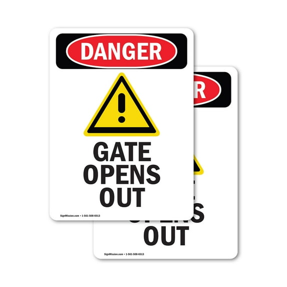 (2 Pack) Gate Opens Out OSHA Danger Sign 5 Inch X 7 Inch Vinyl Label Decal Sticker Weather Resistant, UV Protected for Workplace, Business, and Construction Site, Made in the USA