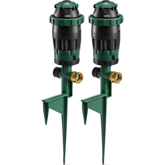 2-Pack Gear Drive Sprinklers for Yard, 360 Degree Garden Water Sprinkler Head on Spike Base with 3/4 Inch Ad ers, 5 Modes Adjustable Irrigation Tool for Large Area Yard Lawn Garden