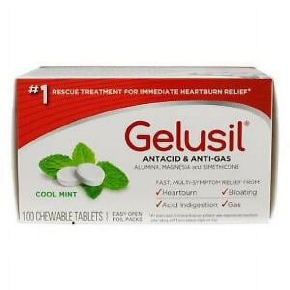 2 Pack Gelusil Antacid & Anti Gas Cool Mint Chewable Tablets 100 Tabs Each