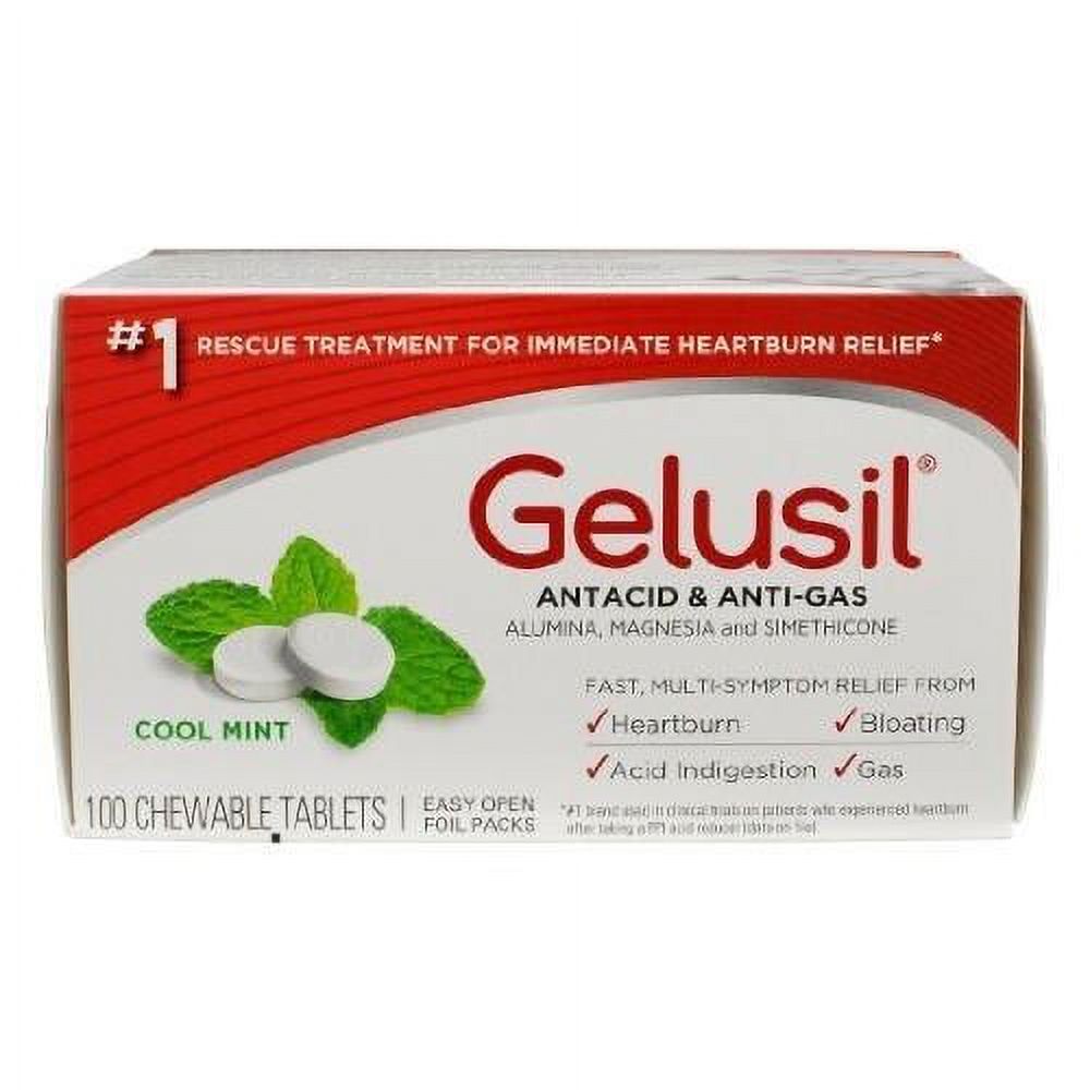 2 Pack Gelusil Antacid & Anti-Gas Cool Mint Chewable Tablets 100 Tabs Each - image 1 of 7