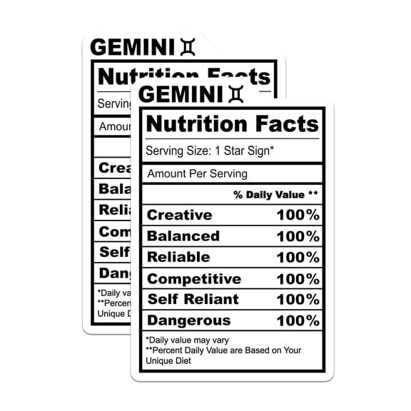 (2 Pack) Gemini Zodiac Sign Magnets - Astrology Decor - Gemini Nutrition Facts - 5" On Longest Side - Premium Magnet - for Cars, Refrigerators, Toolboxes, Lockers - Made in USA - MAG16288